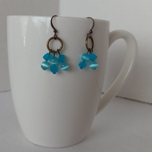 Small Handmade Beaded Earrings With Blue Agate Beads on Copper Fishhook Wires - Picture 9 of 16